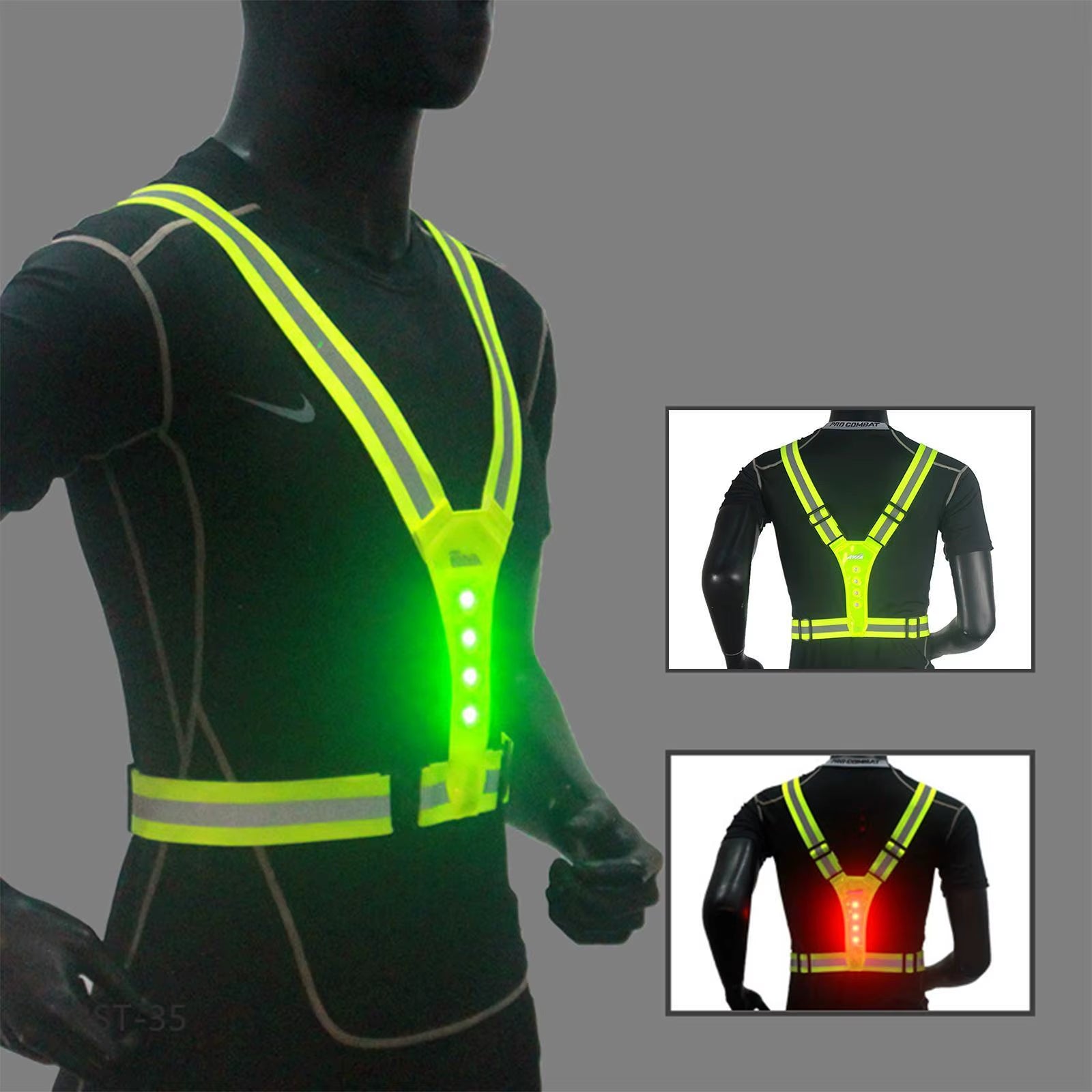 LED Reflective Running Vest Adjustable Elastic Flashing LED High Visibility Reflective Vest Cycling Security Vest for Running An