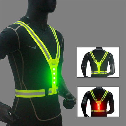 LED Reflective Running Vest Adjustable Elastic Flashing LED High Visibility Reflective Vest Cycling Security Vest for Running An